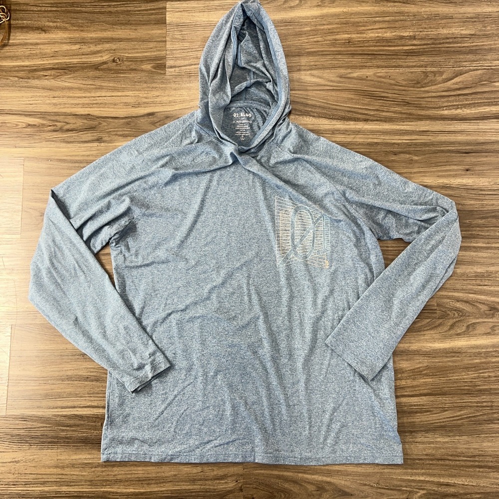 01.ALGO Hoodie Shirt Mens XL Blue Performance Knit Pullover Moisture Wicking